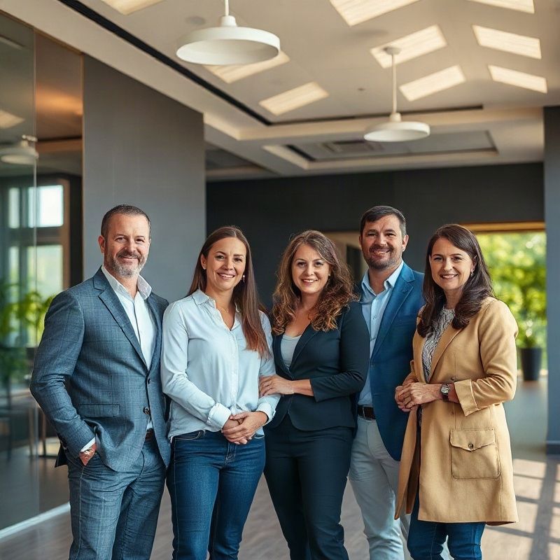 Small professional real estate team in a modern Brasília office